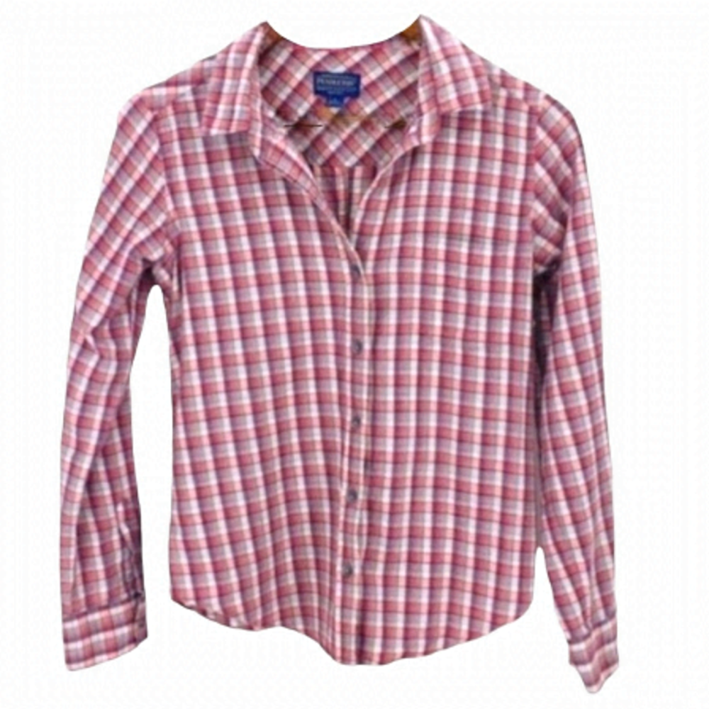 PENDLETON Red and White Checkered Plaid Long Sleeve Button Up Shirt Small PETITE